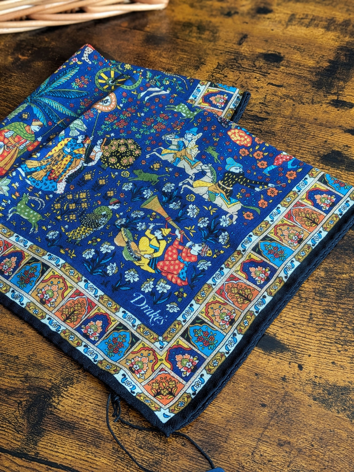Drake's Navy Mughal Print Wool-Silk Pocket Square - image 3