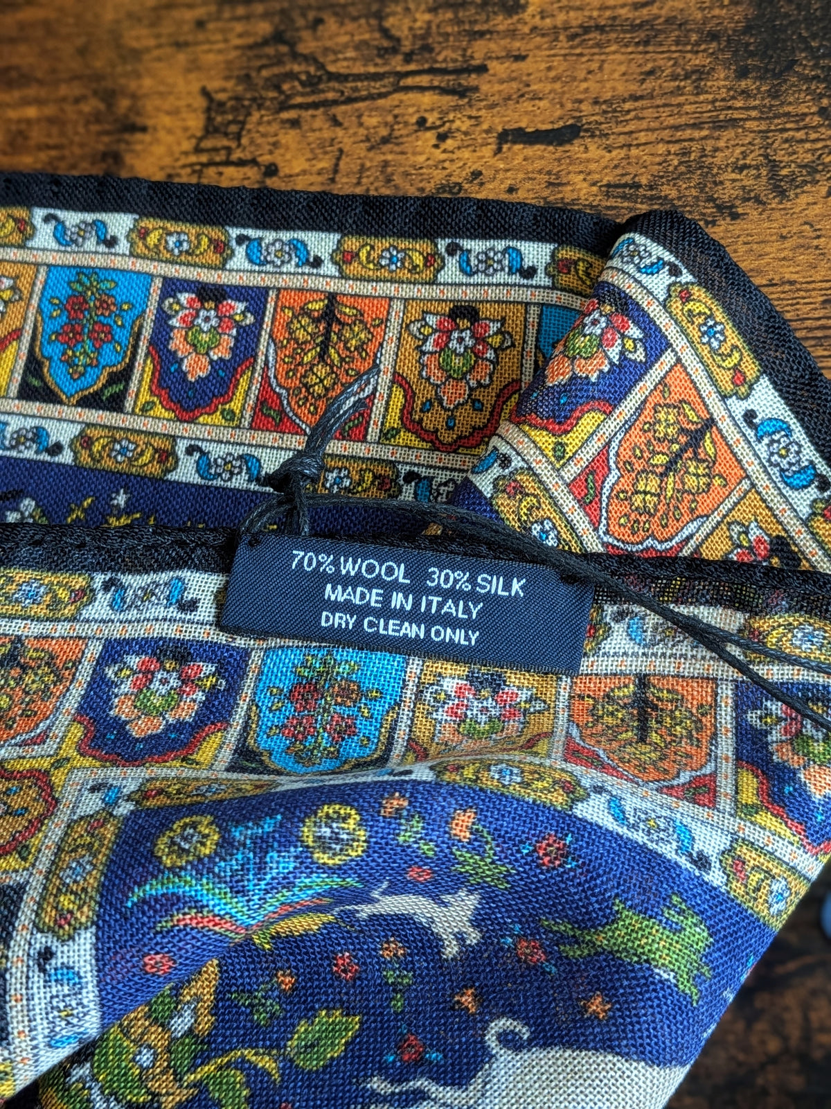 Drake's Navy Mughal Print Wool-Silk Pocket Square - image 4