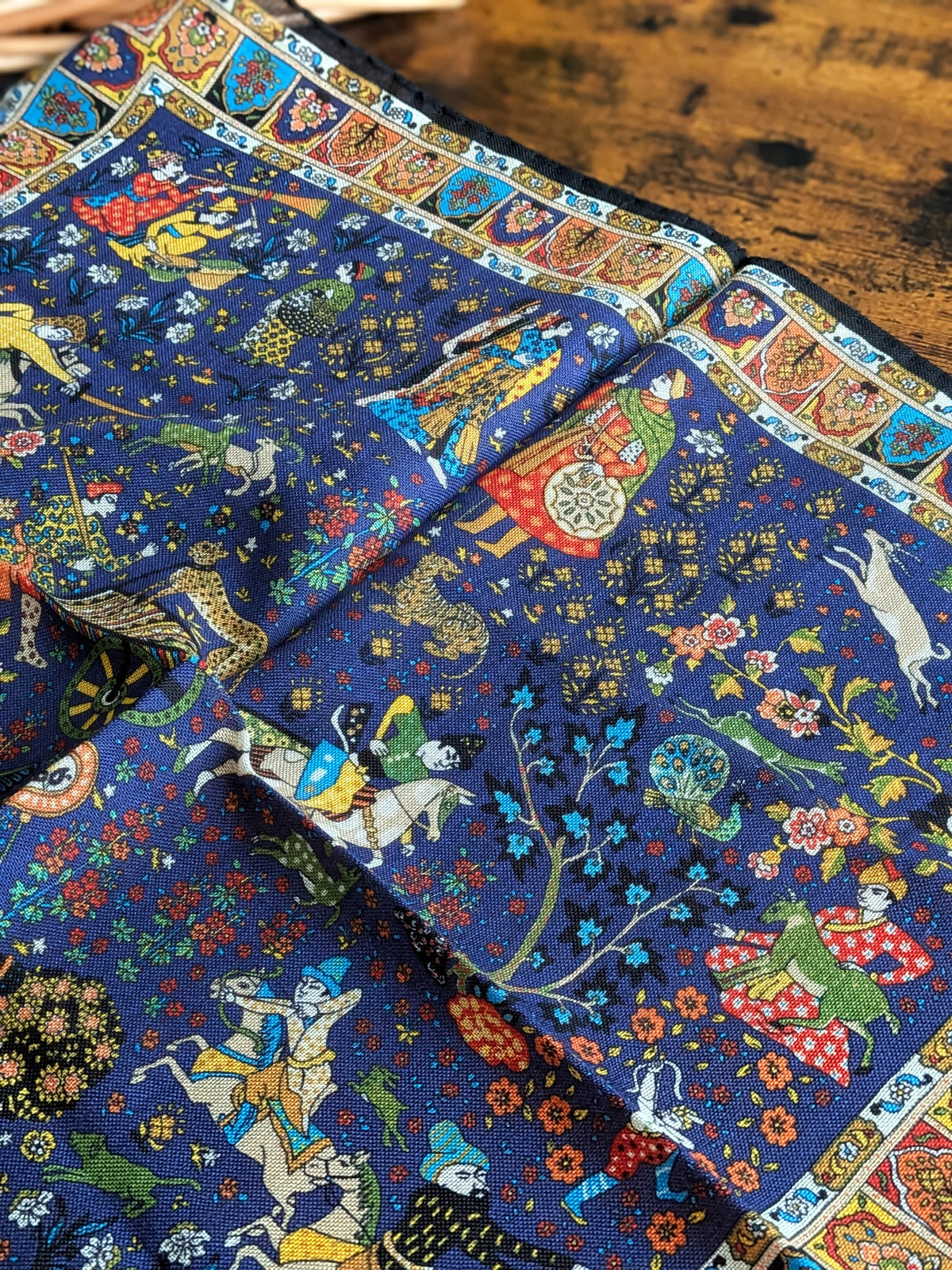 Drake's Navy Mughal Print Wool-Silk Pocket Square - image 5