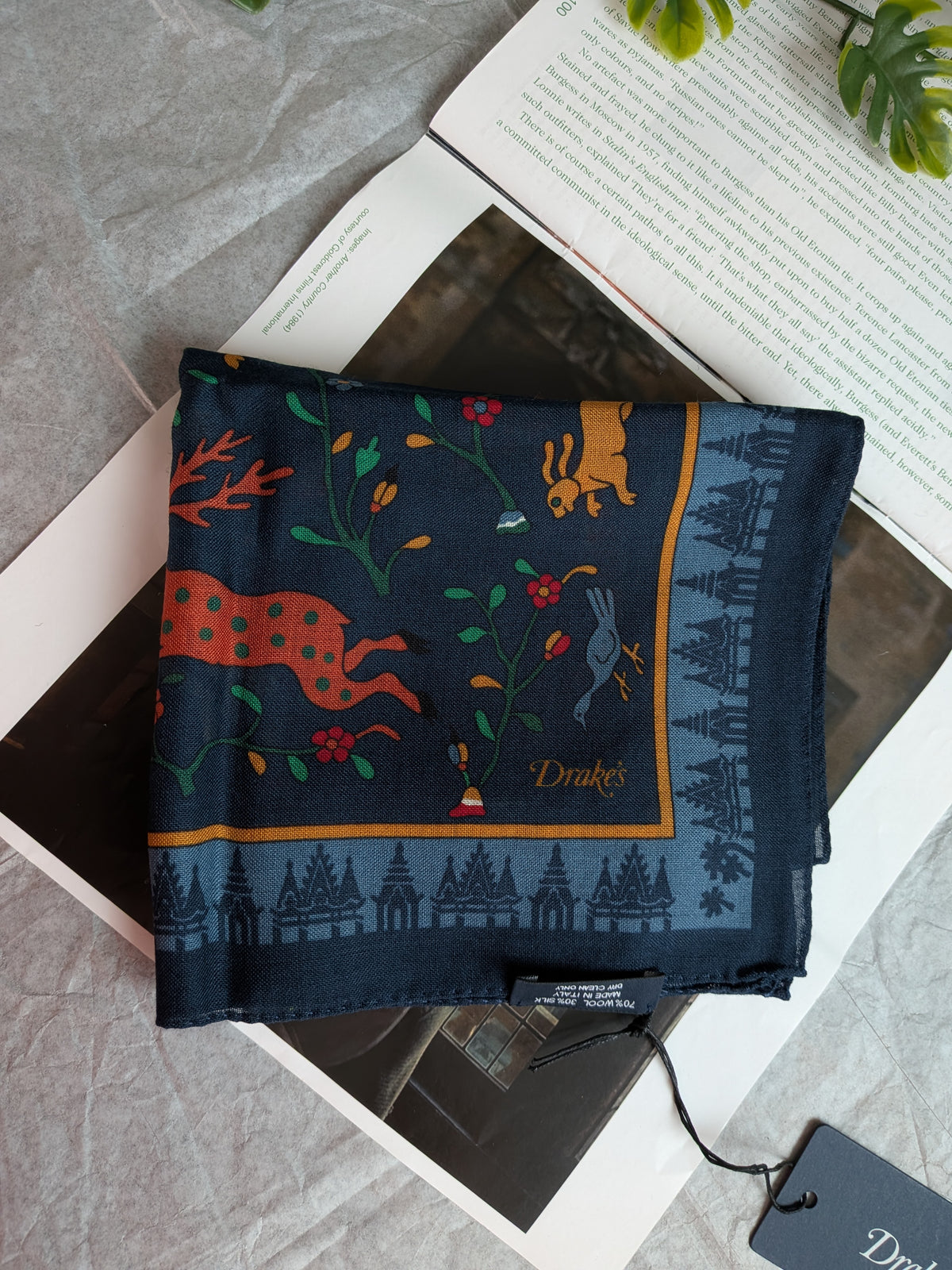 Drake's navy mythical animals print wool silk bandana product image