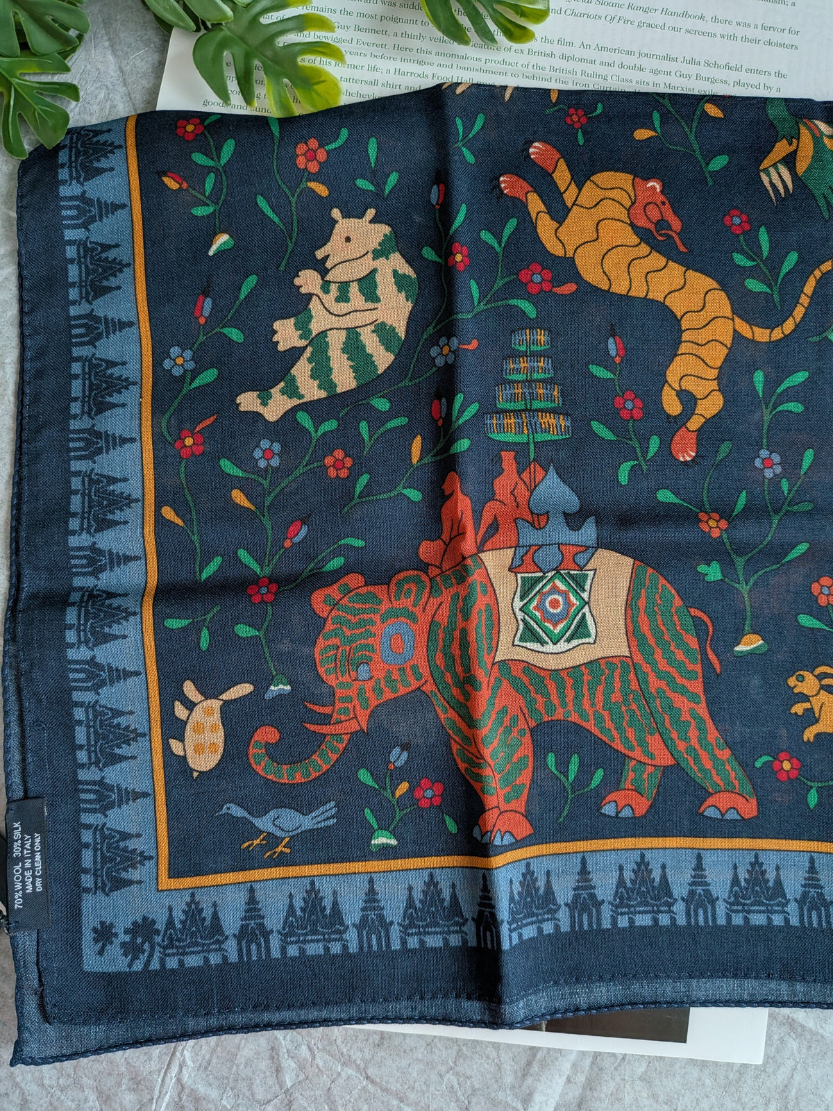 Drake's navy mythical animals print wool silk bandana detail view 4