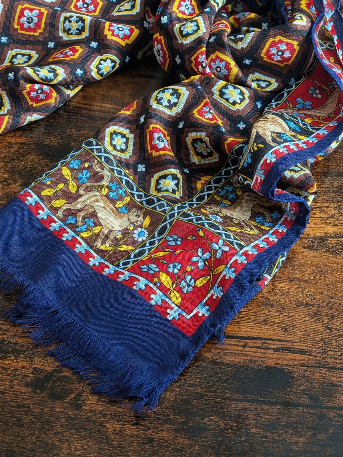 Drake's Navy Mythical Animals Print Wool Silk Scarf - image 3