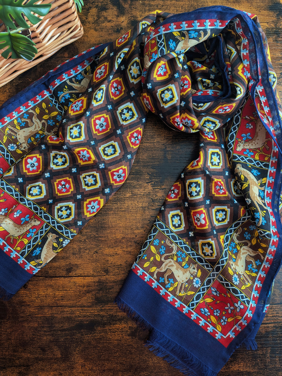Drake's Navy Mythical Animals Print Wool Silk Scarf - image 4