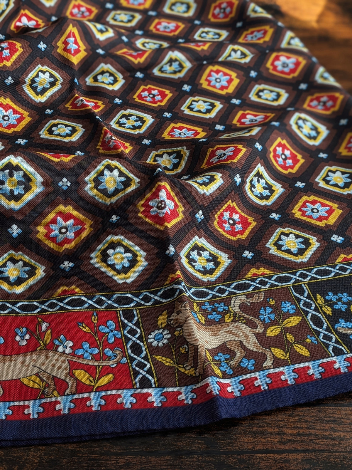 Drake's Navy Mythical Animals Print Wool Silk Scarf - image 5
