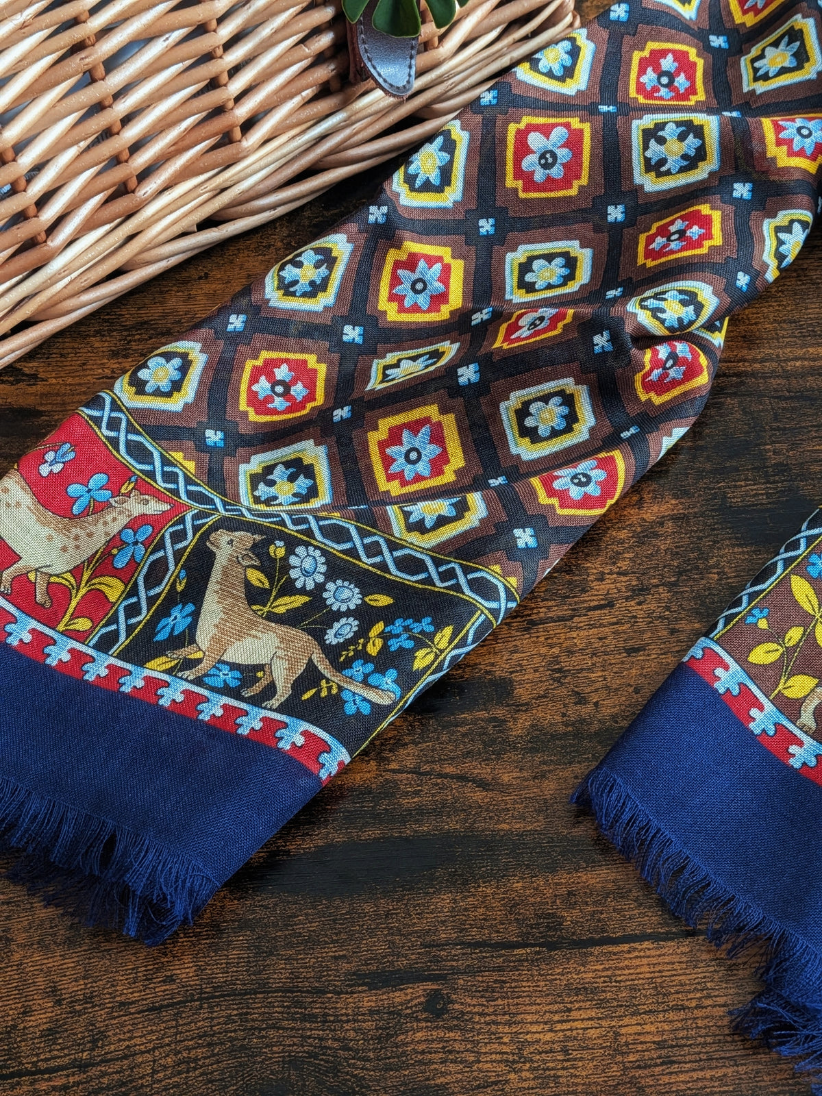 Drake's Navy Mythical Animals Print Wool Silk Scarf - image 6