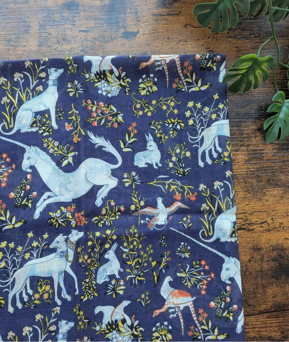 Drake's navy orange unicorn animals print wool silk scarf detail view 4