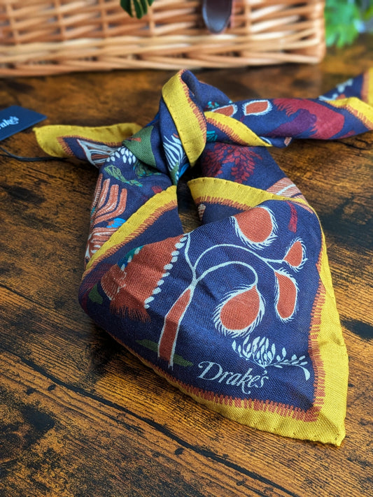 Drake's Navy Palm Print Wool-Silk Bandana - image 1