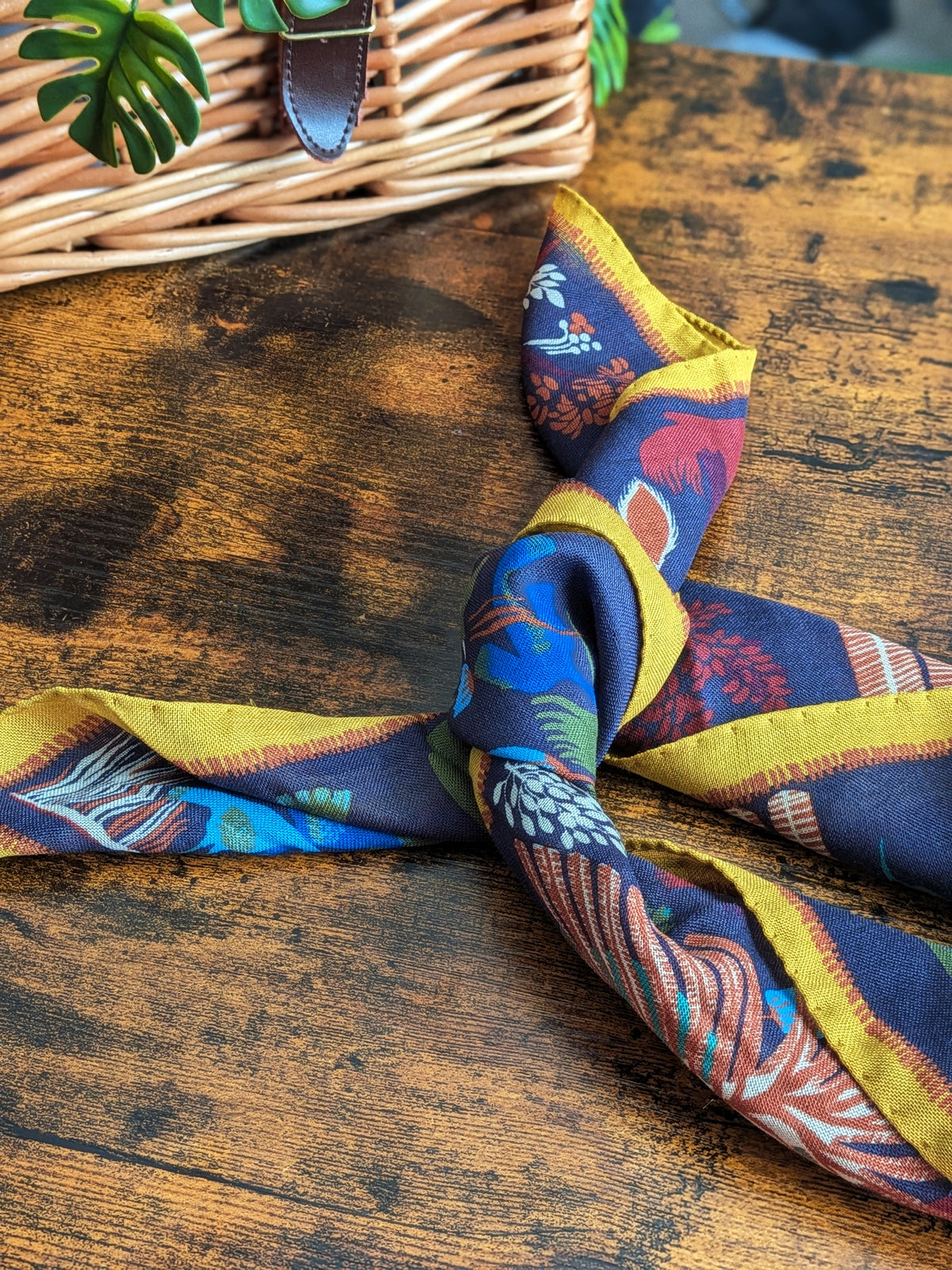 Drake's Navy Palm Print Wool-Silk Bandana - image 2