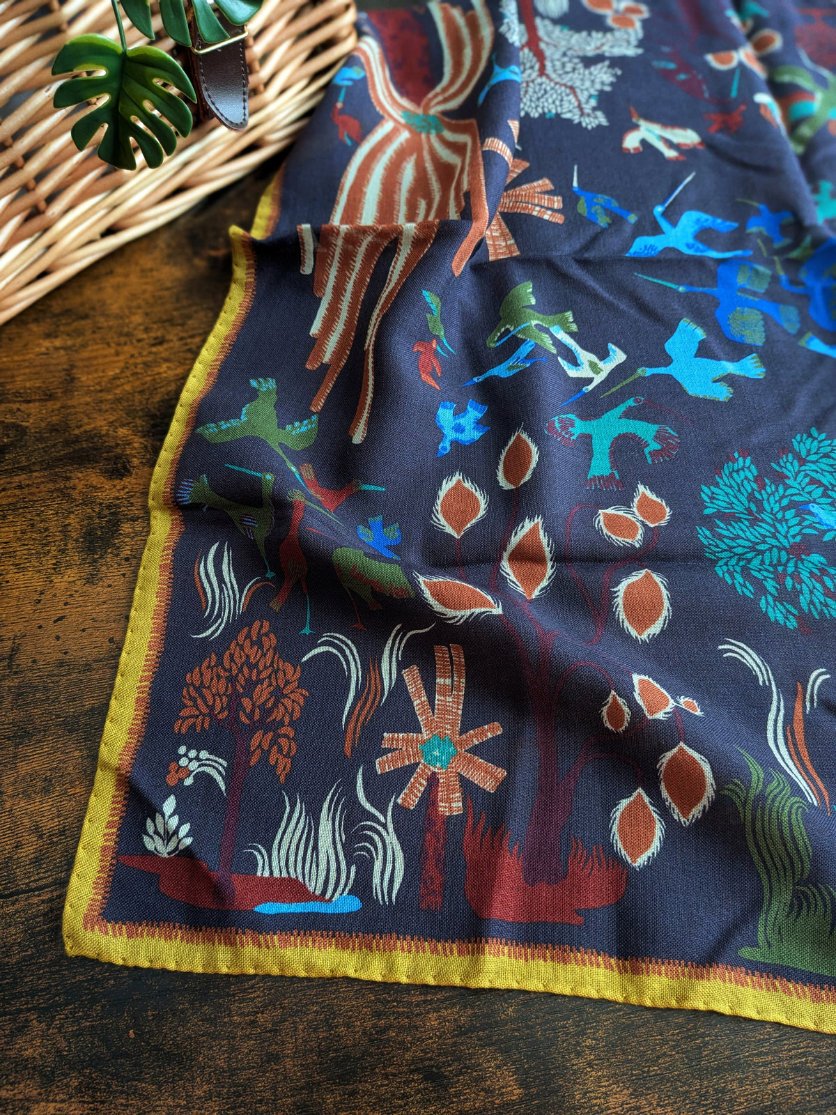 Drake's Navy Palm Print Wool-Silk Bandana - image 4