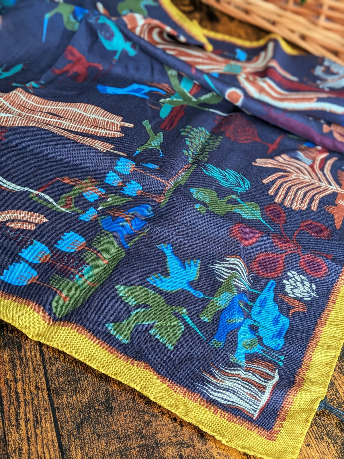 Drake's Navy Palm Print Wool-Silk Bandana - image 5