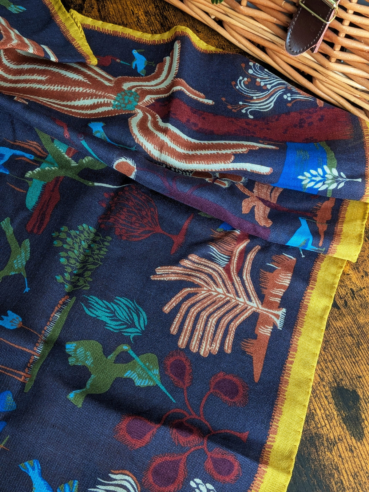 Drake's Navy Palm Print Wool-Silk Bandana - image 6