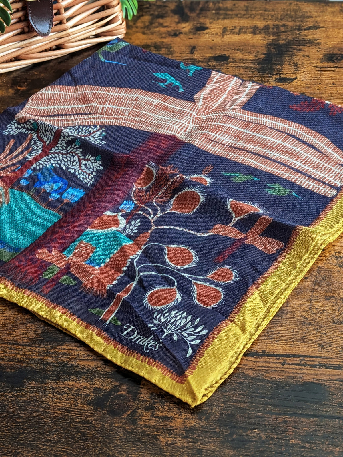 Drake's Navy Palm Print Wool-Silk Bandana - image 7