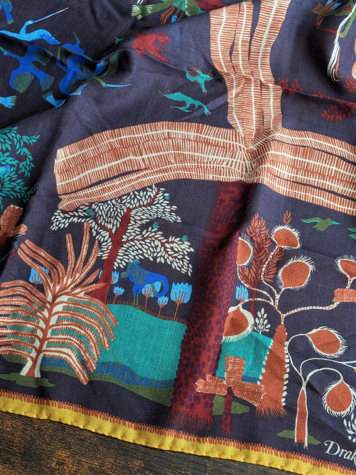 Drake's Navy Palm Print Wool-Silk Bandana - image 9