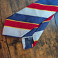 Drake's navy red multicoloured striped handmade silk tie detail view 3