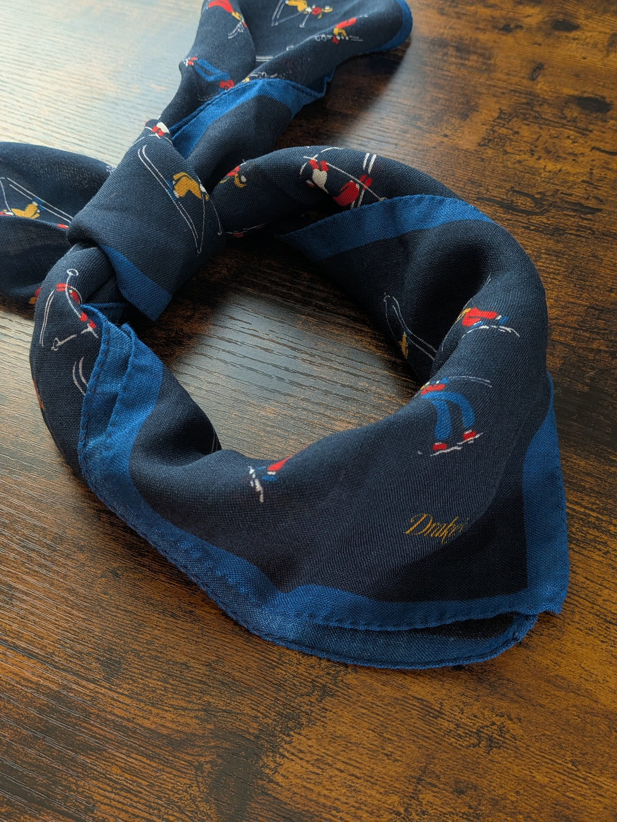 Drake's navy skiing print wool silk bandana detail view 2