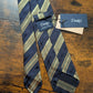 Drake's navy yellow green multicoloured striped handmade silk cotton tie product image