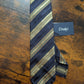 Drake's navy yellow green multicoloured striped handmade silk cotton tie detail view 2