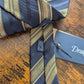 Drake's navy yellow green multicoloured striped handmade silk cotton tie detail view 3