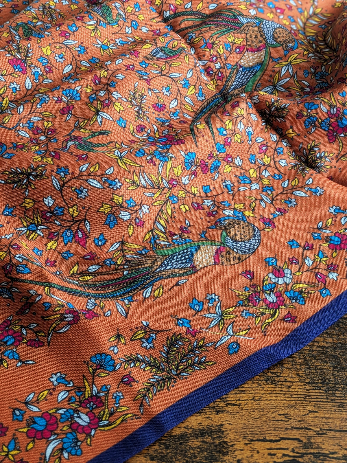 Drake's Orange Birds of Paradise Print Tubular Wool-Silk Scarf - image 3