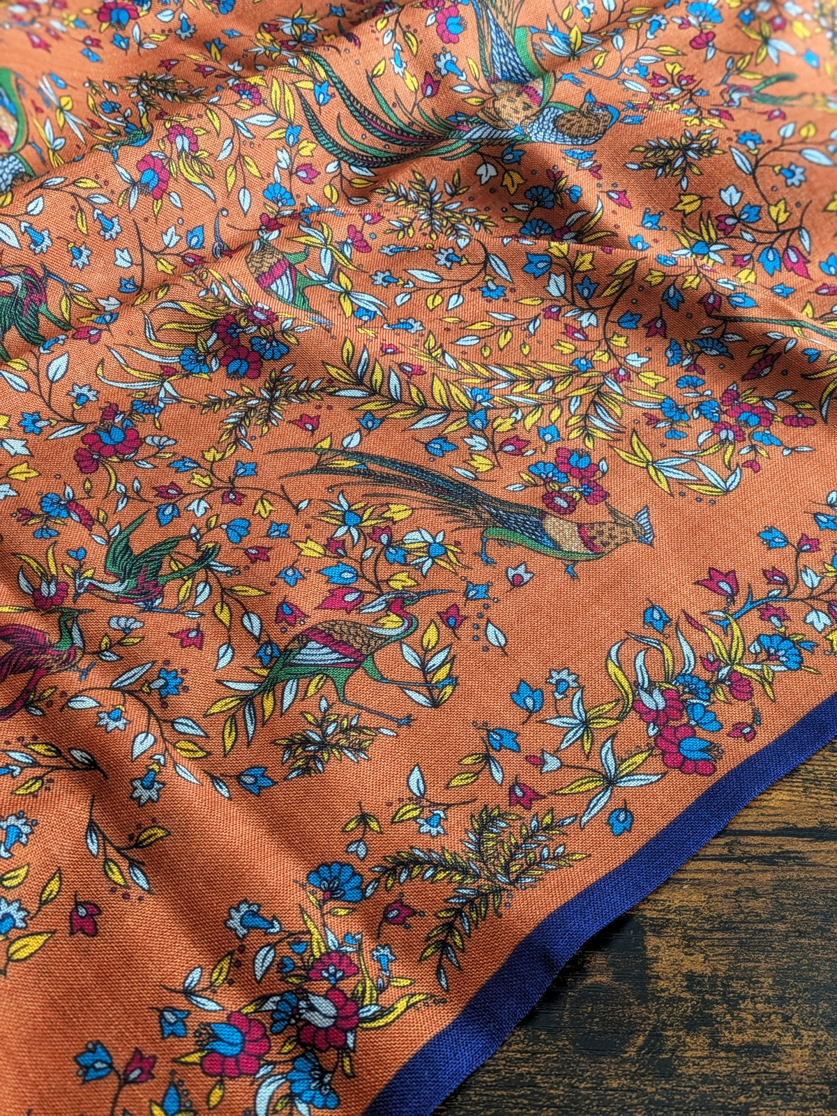Drake's Orange Birds of Paradise Print Tubular Wool-Silk Scarf - image 4