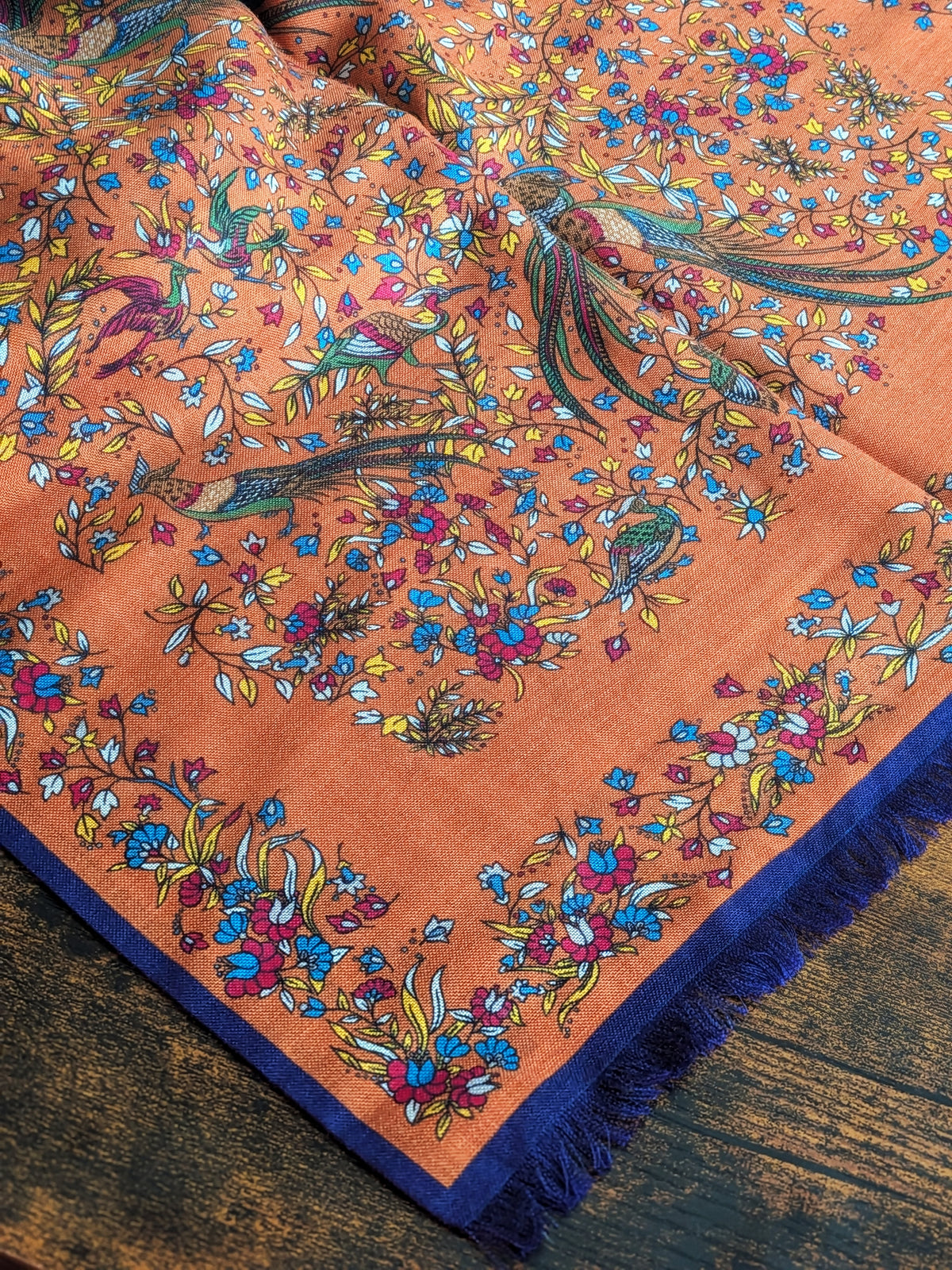 Drake's Orange Birds of Paradise Print Tubular Wool-Silk Scarf - image 5