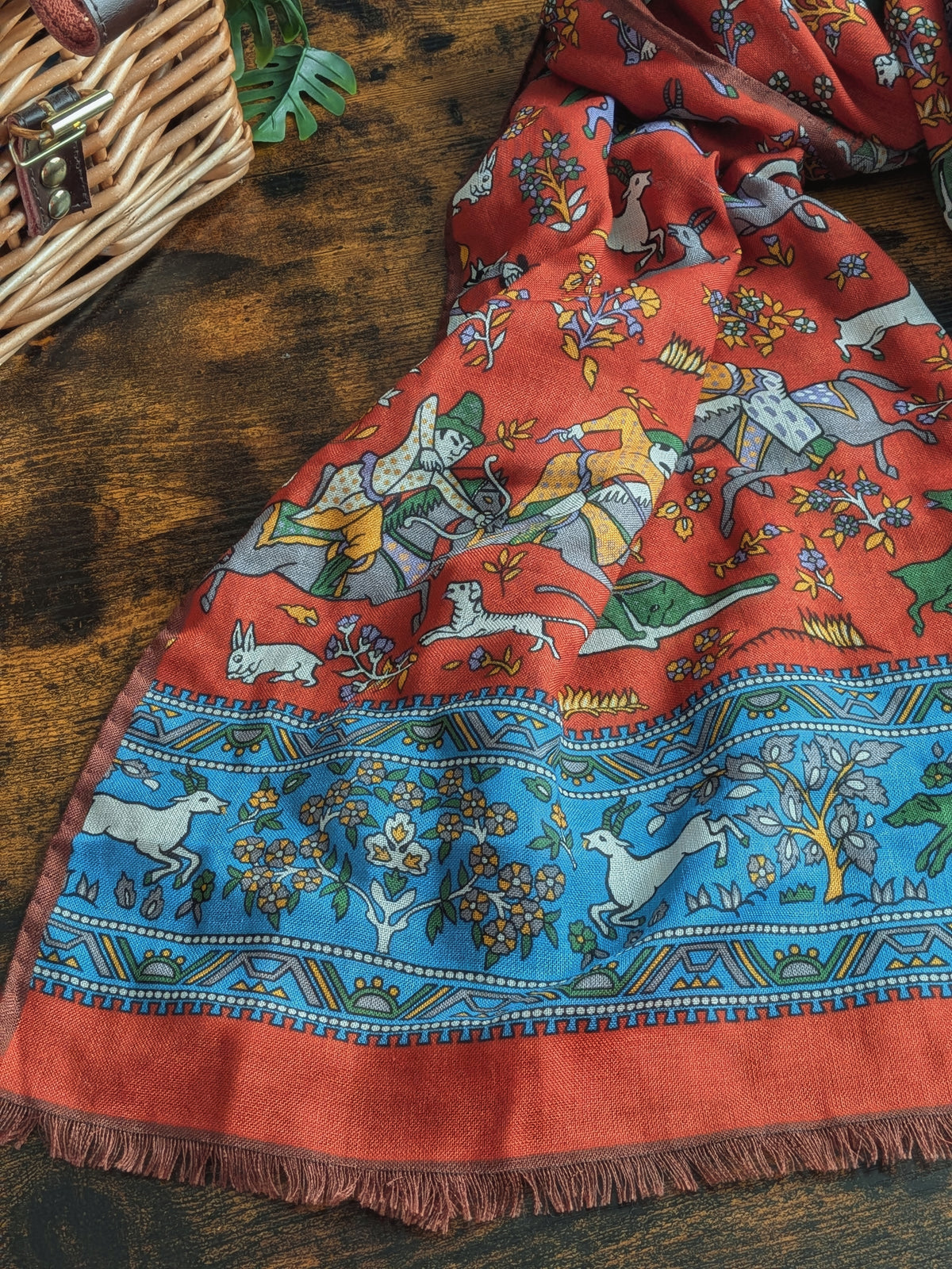 Drake's Orange Blue Mughal Fringed Printed Wool and Silk-Blend Scarf - image 3