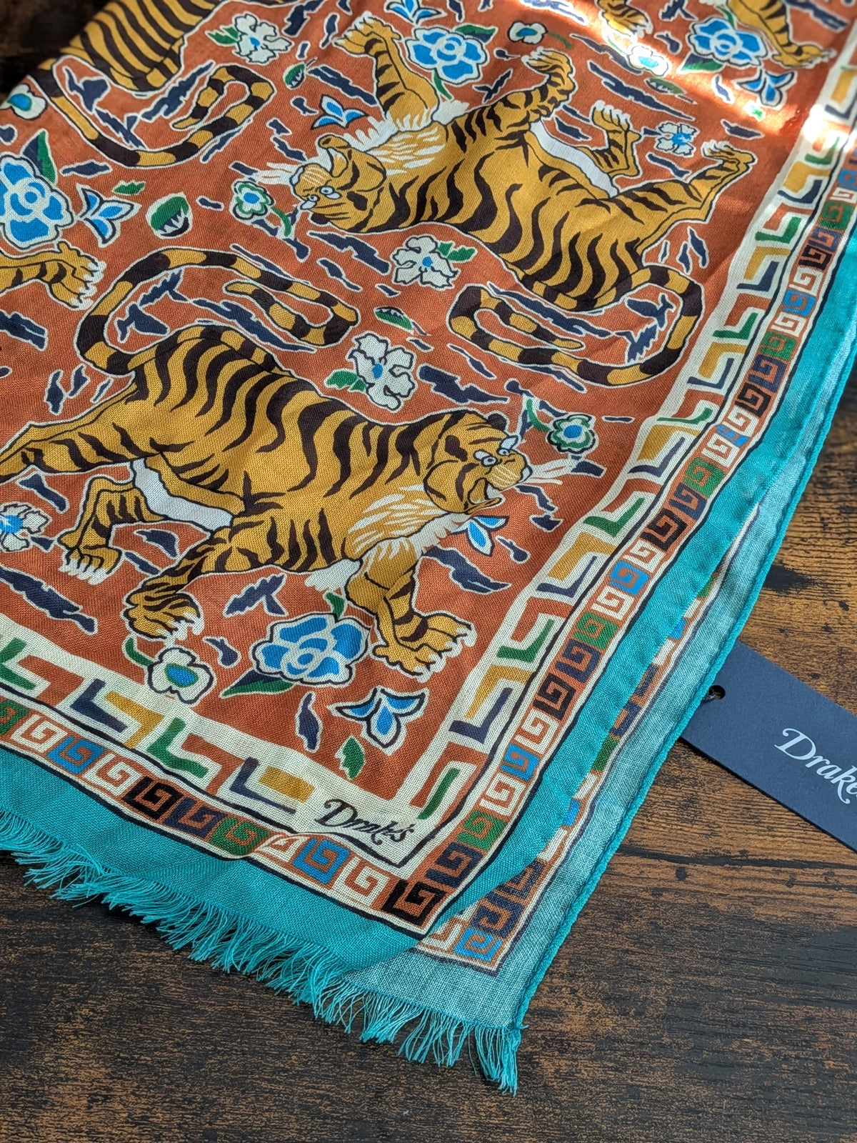 Drake's Orange Jumbo Tiger Print Wool-Silk Scarf - image 1