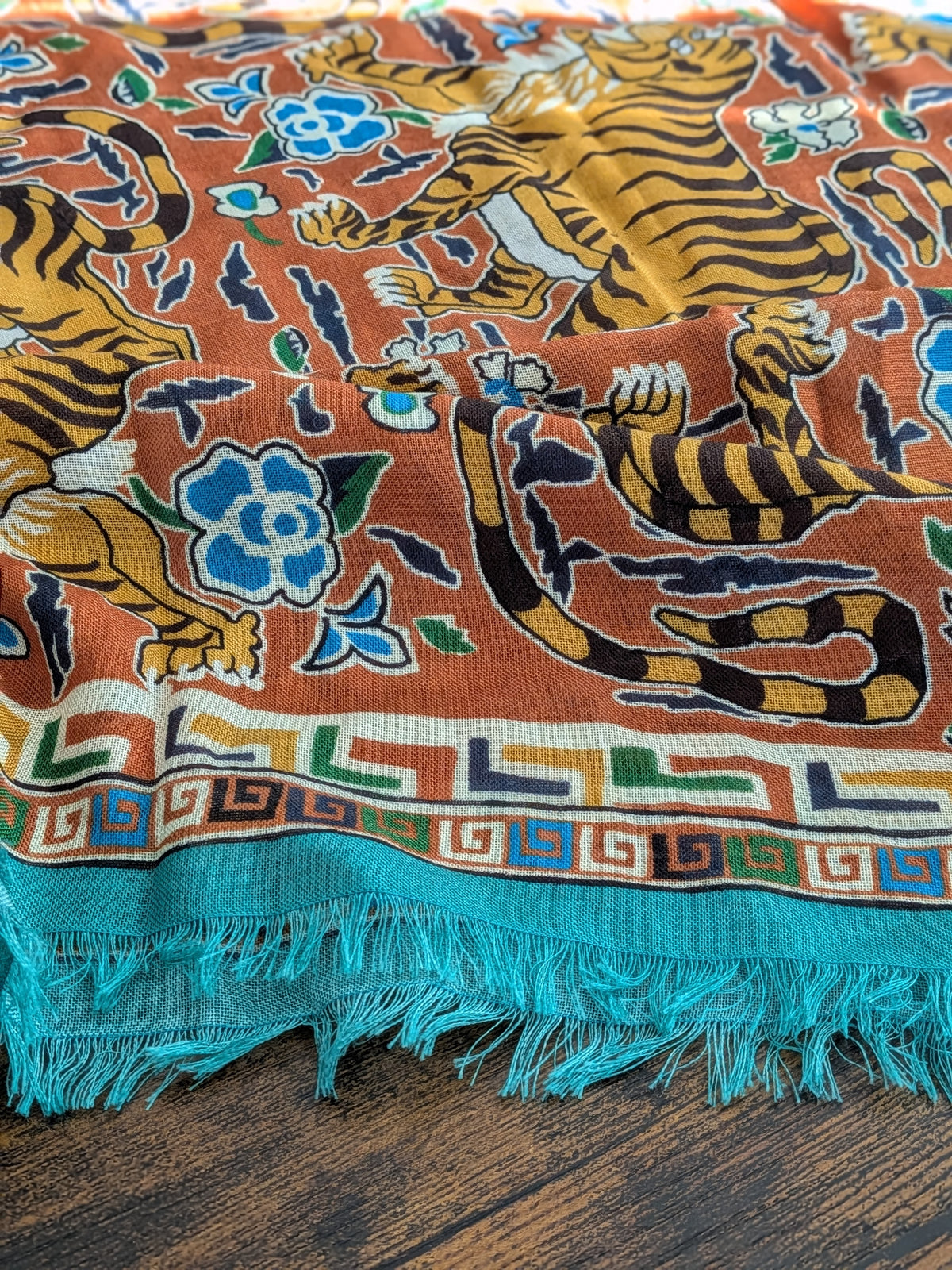 Drake's Orange Jumbo Tiger Print Wool-Silk Scarf - image 2