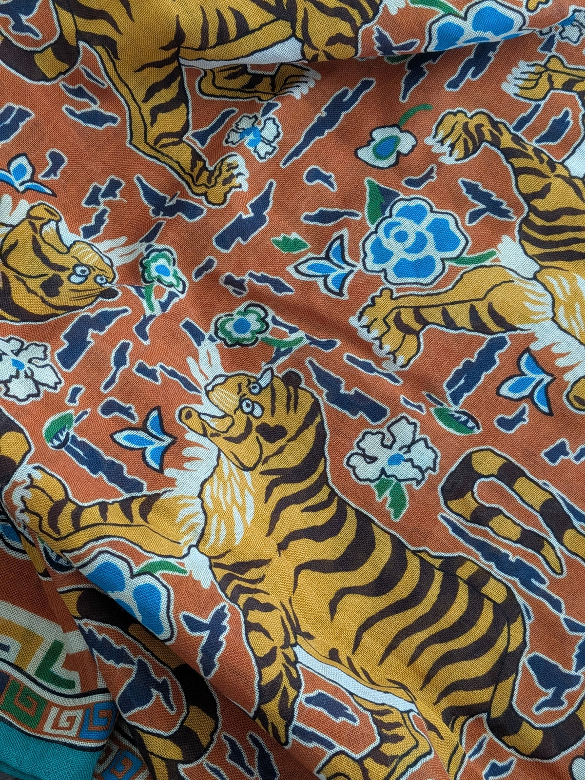 Drake's Orange Jumbo Tiger Print Wool-Silk Scarf - image 3