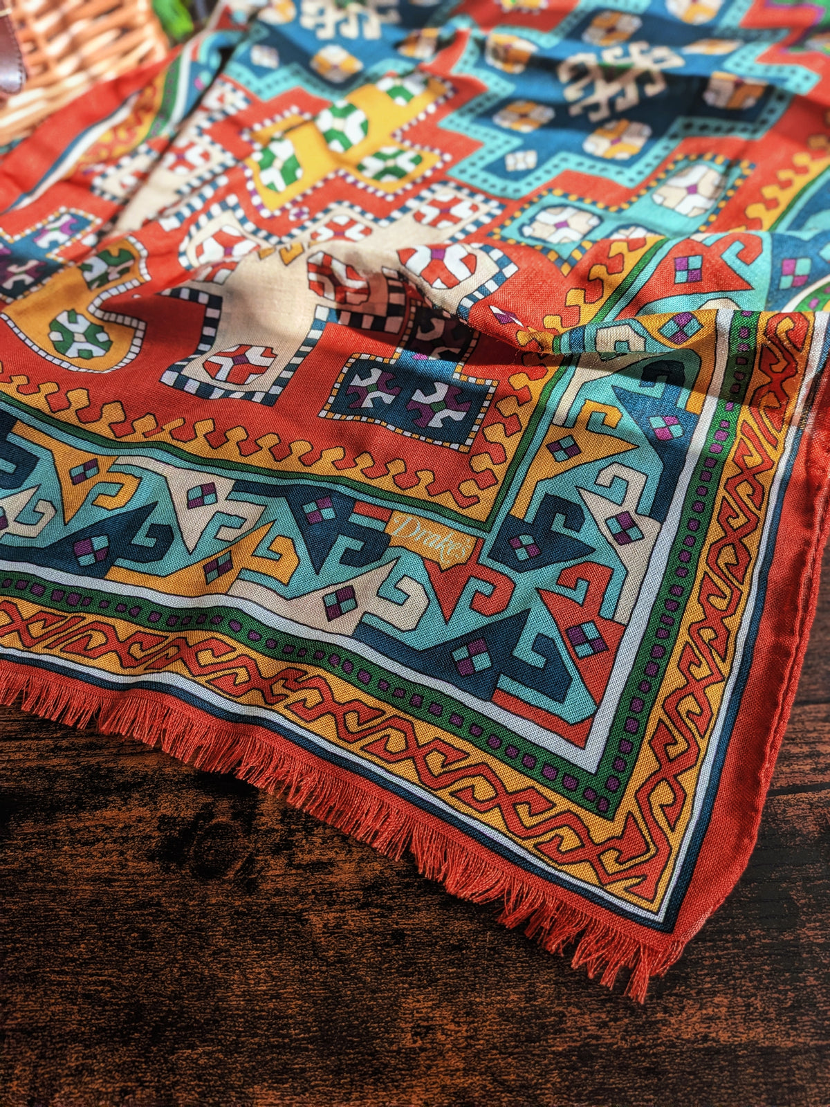 Drake's Orange Kilim Print Wool-Silk Long Scarf - image 2