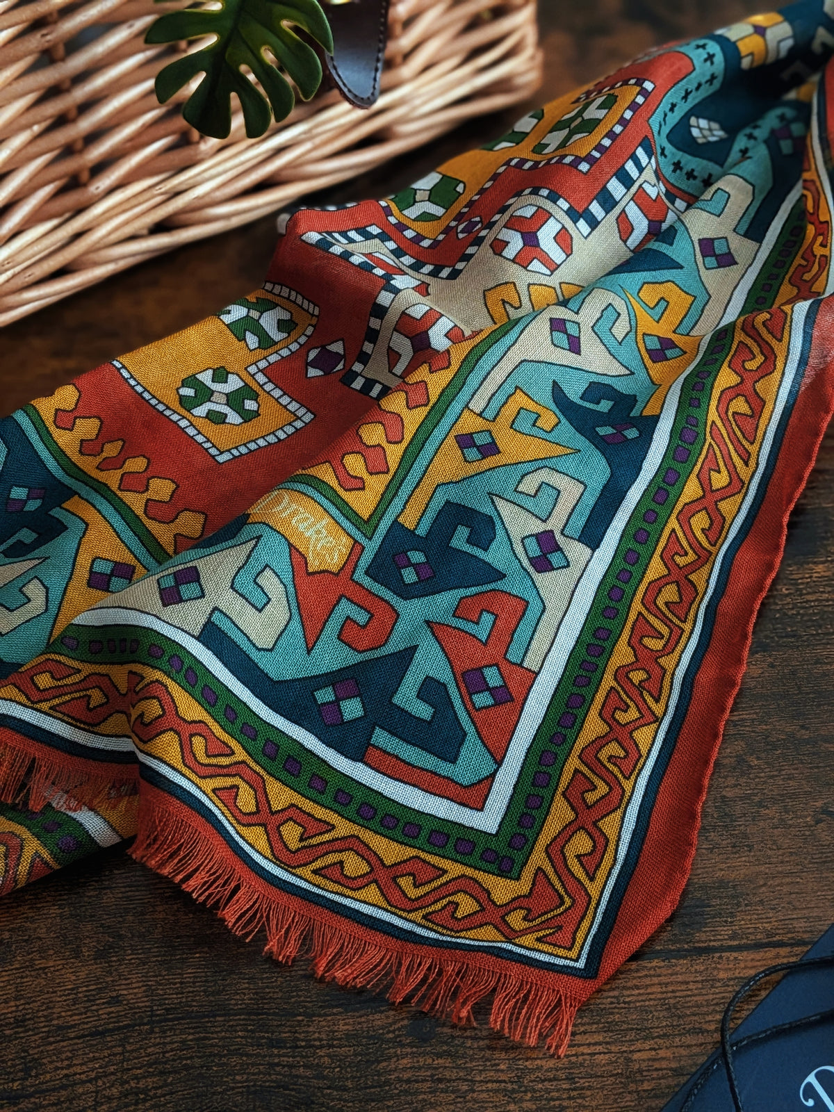 Drake's Orange Kilim Print Wool-Silk Long Scarf - image 3