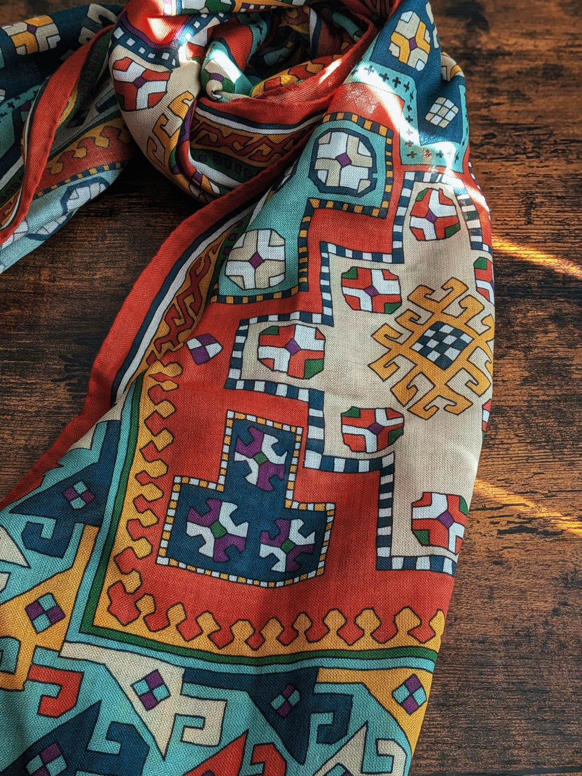 Drake's Orange Kilim Print Wool-Silk Long Scarf - image 5
