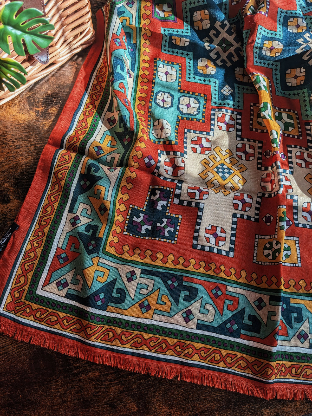 Drake's Orange Kilim Print Wool-Silk Long Scarf - image 6