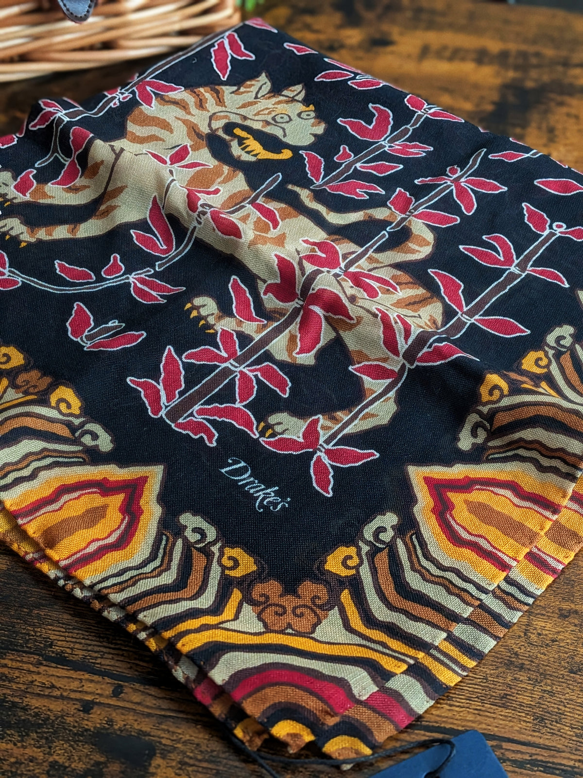 Drake's Pink Tiger Motif Print Wool-Silk Bandana - image 8