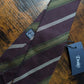 Drake's purple mastard white handmade striped silk tie detail view 2