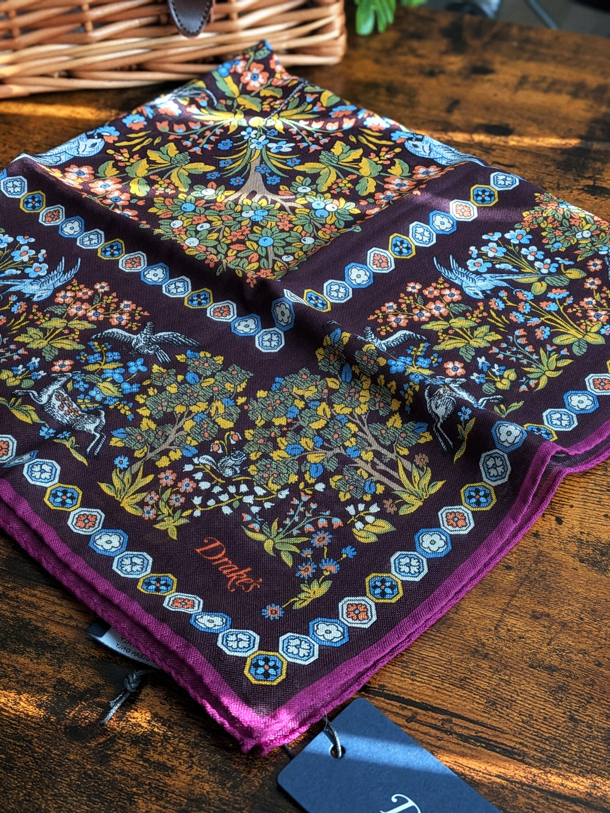 Drake's Purple Mythical Forest Print Wool-Silk Bandana - image 2