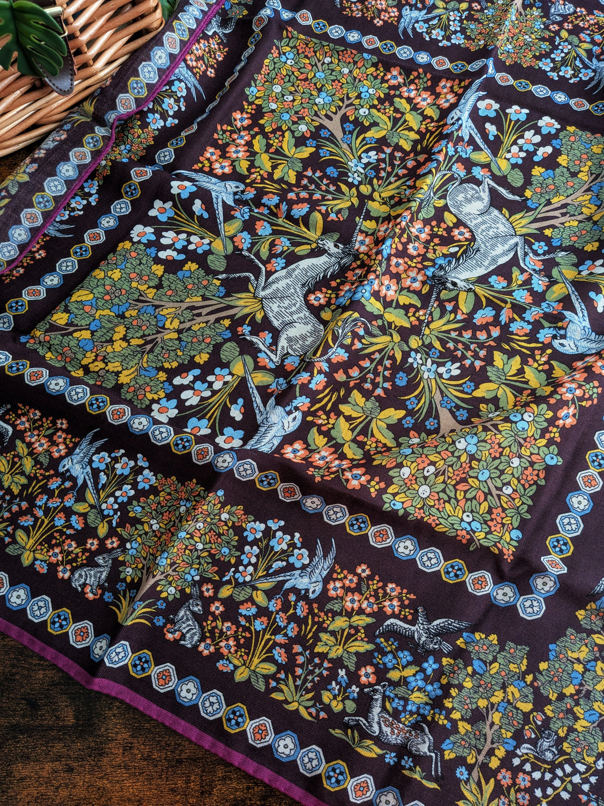 Drake's Purple Mythical Forest Print Wool-Silk Bandana - image 3