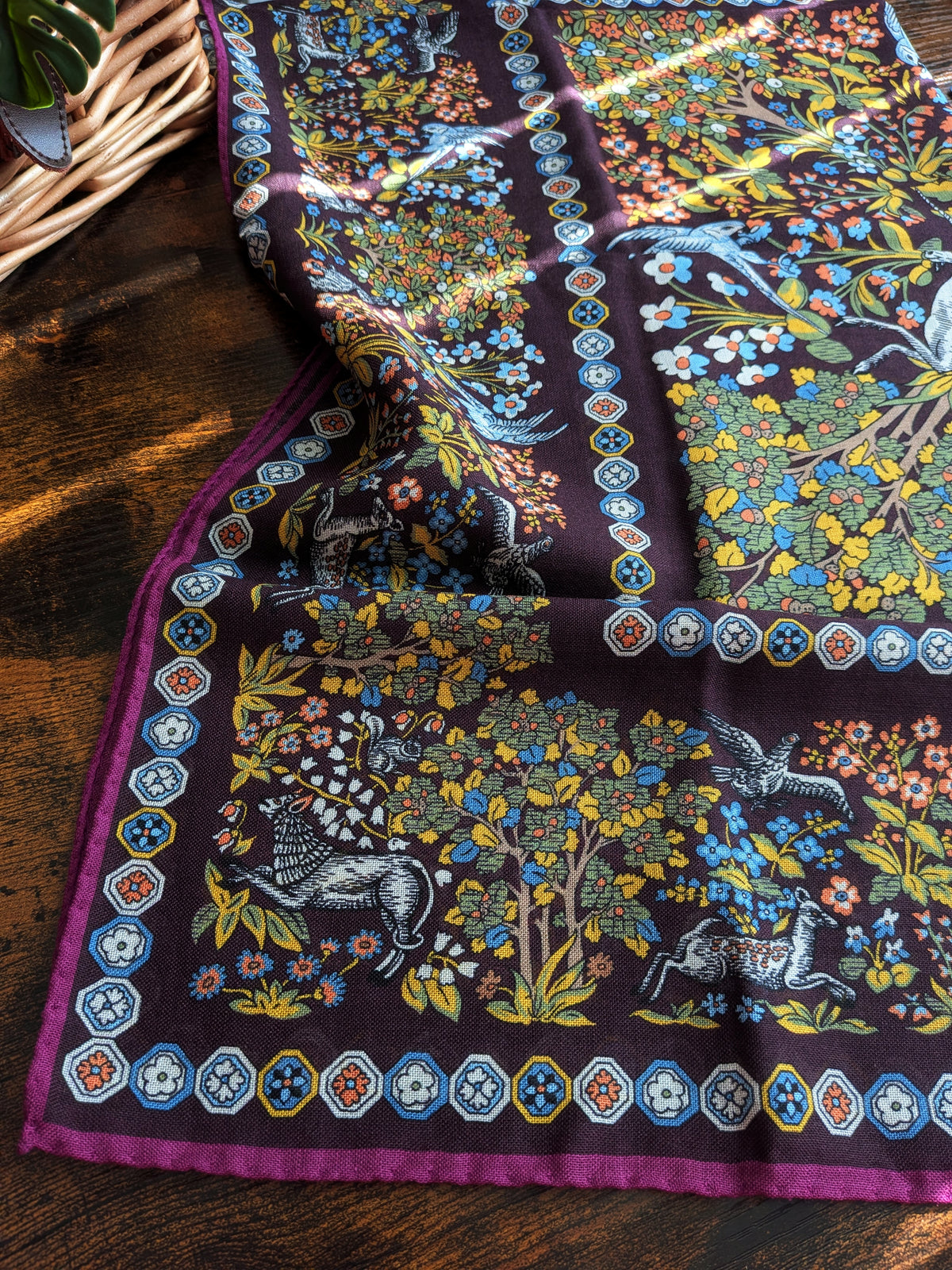 Drake's Purple Mythical Forest Print Wool-Silk Bandana - image 4