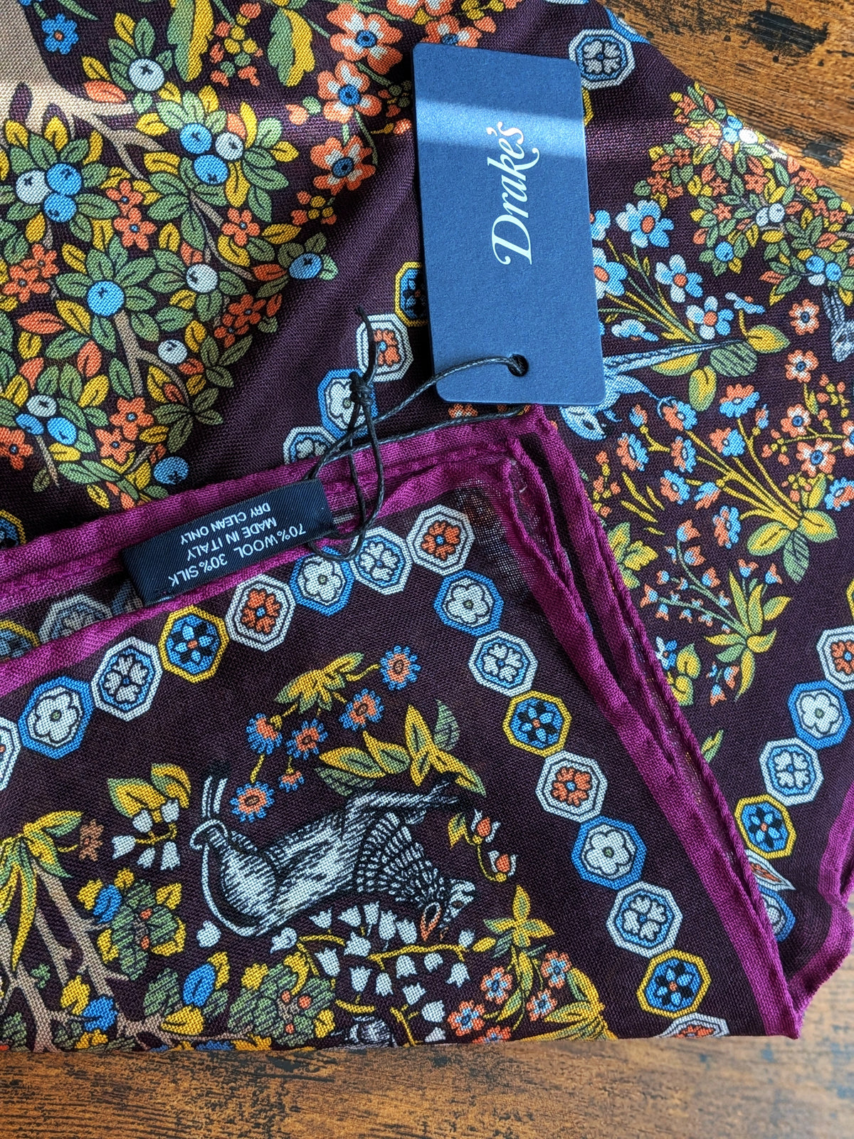 Drake's Purple Mythical Forest Print Wool-Silk Bandana - image 5