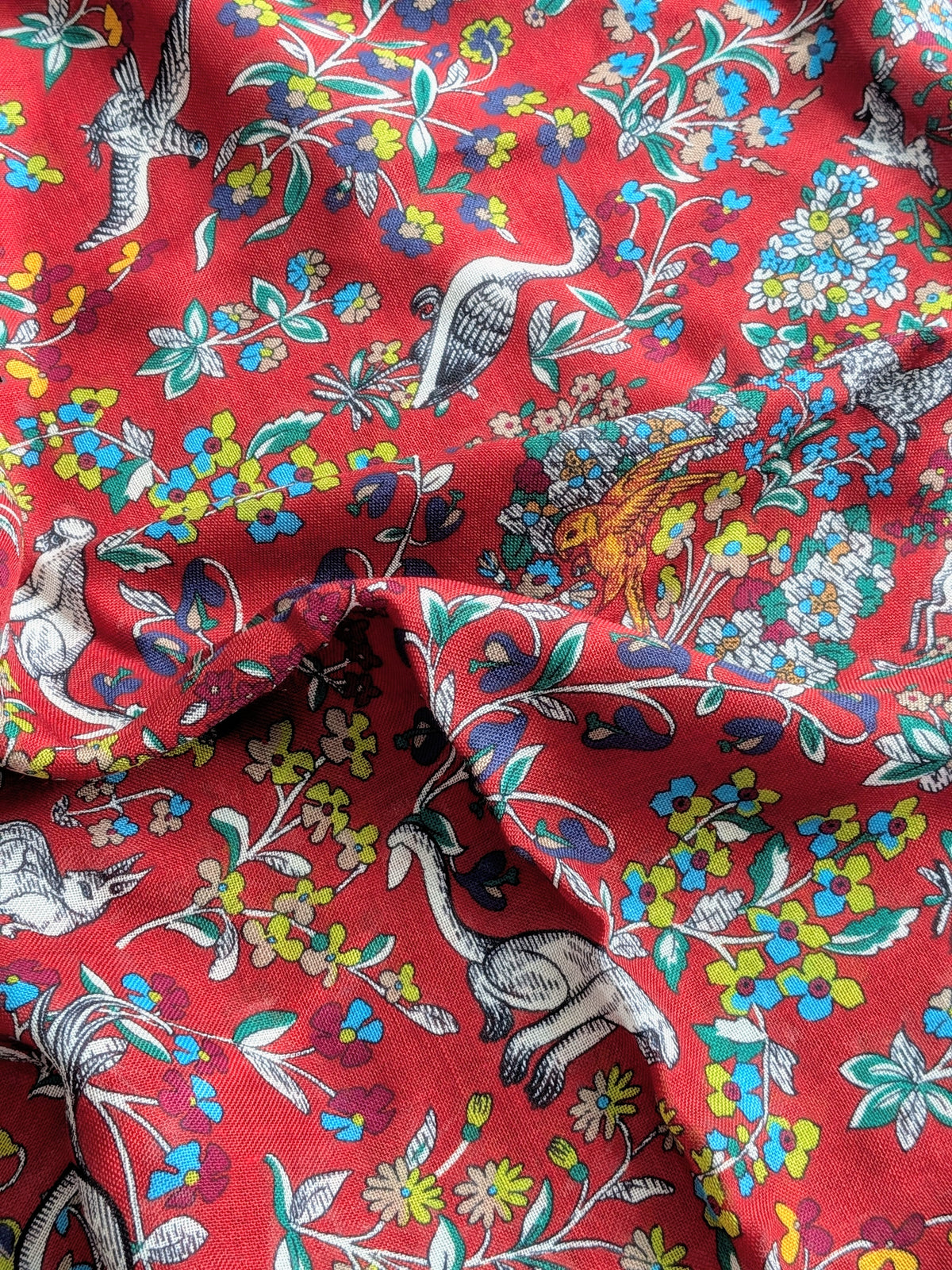 Drake's Red Forest Animals Flower Border Wool-Silk Scarf - image 3