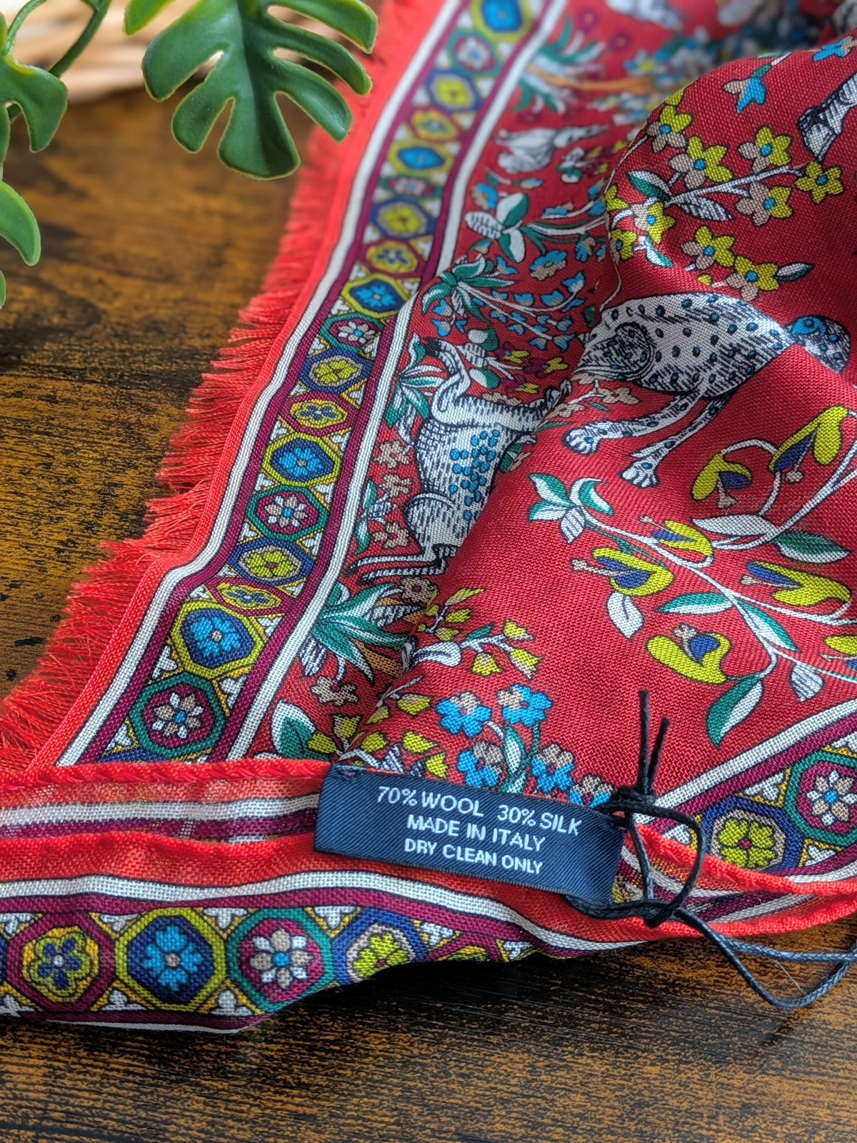 Drake's Red Forest Animals Flower Border Wool-Silk Scarf - image 5