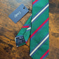 Drake's red green multicoloured striped handmade silk cotton tie product image