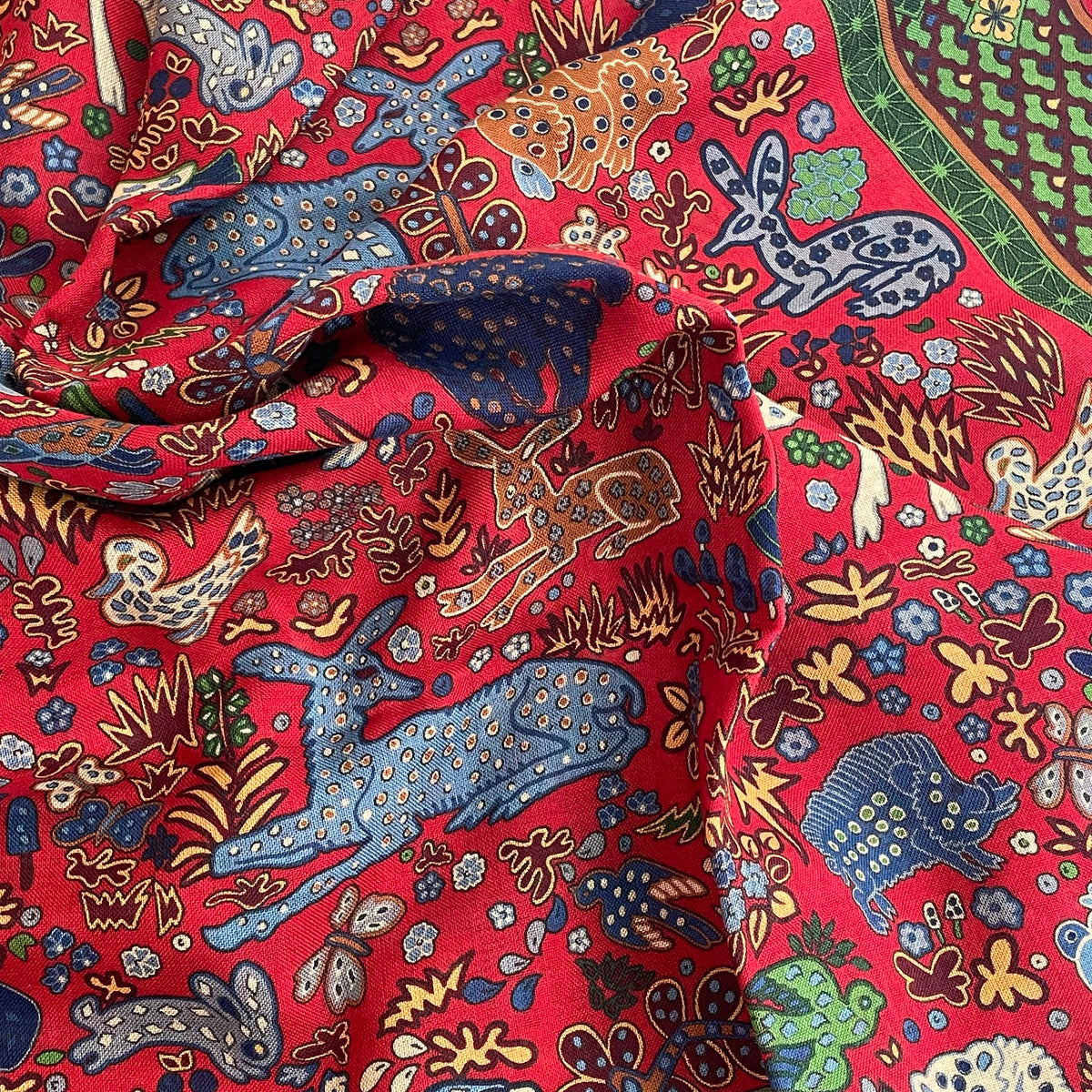Drake's red green mythical animals print wool silk scarf product image