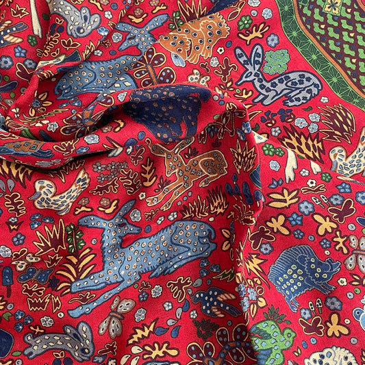Drake's red green mythical animals print wool silk scarf product image