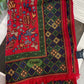 Drake's red green mythical animals print wool silk scarf detail view 2