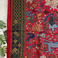 Drake's red green mythical animals print wool silk scarf detail view 4