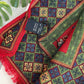 Drake's red green mythical animals print wool silk scarf detail view 5