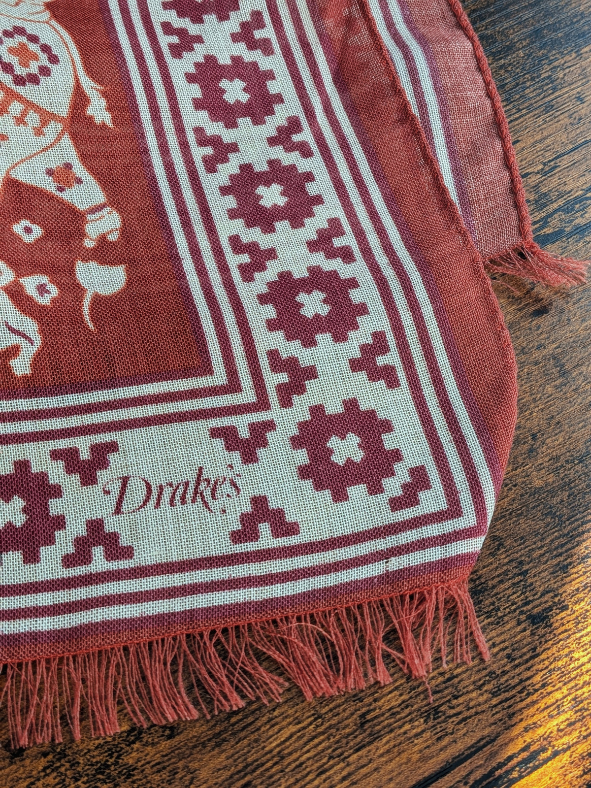 Drake's Red Mughal Elephants Print Wool-Silk Scarf - image 2