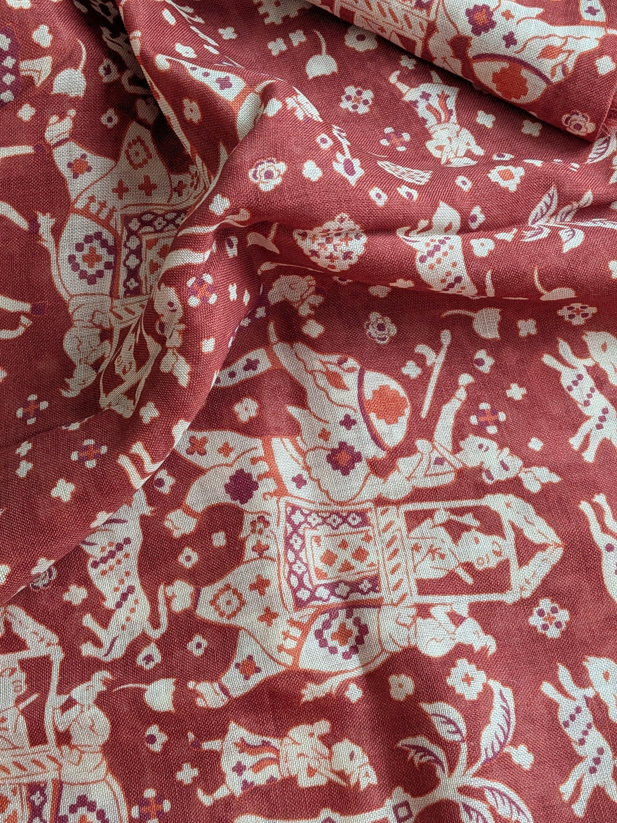 Drake's Red Mughal Elephants Print Wool-Silk Scarf - image 10