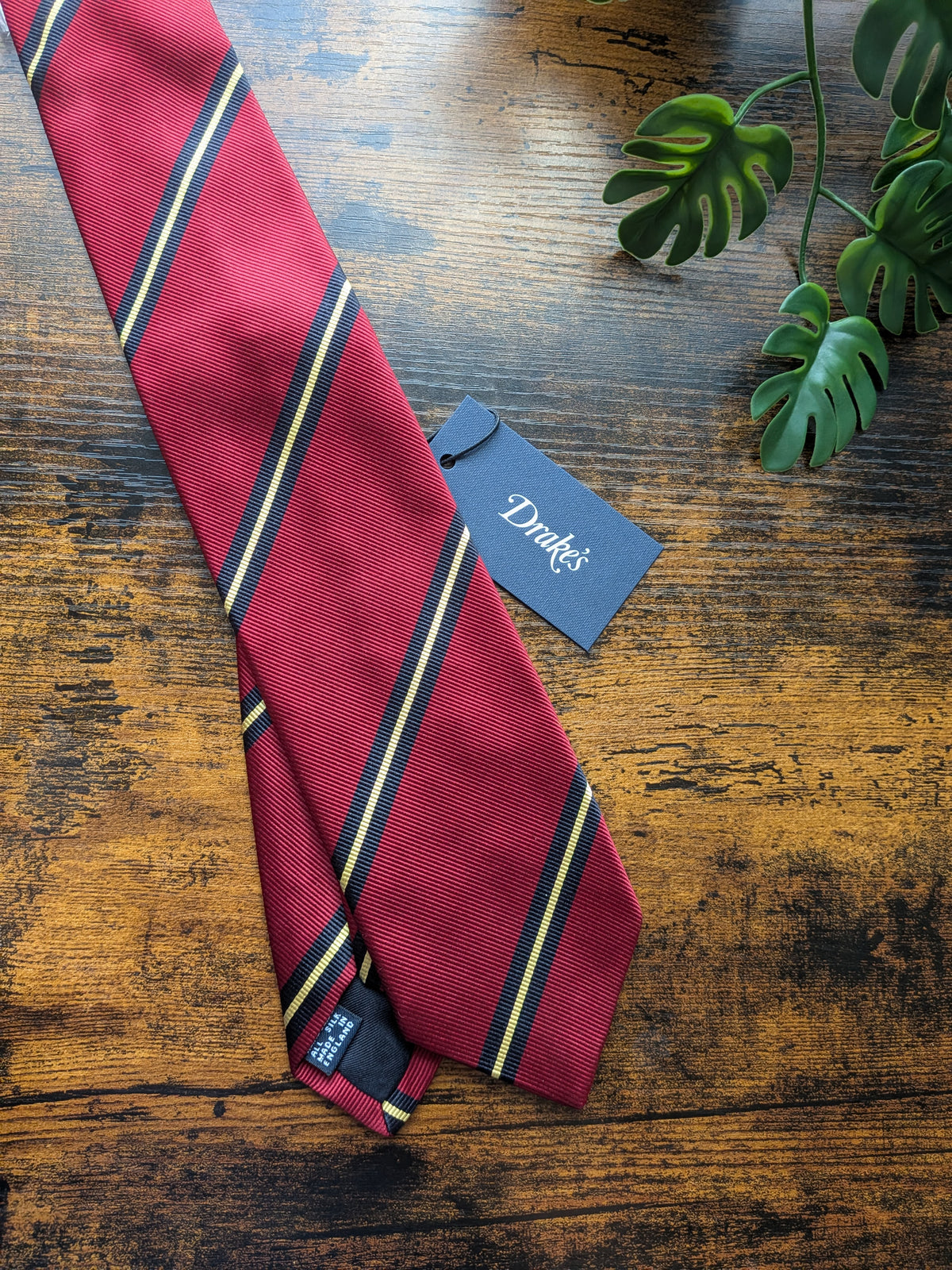 Drake's Red, Navy and Yellow Striped Handmade Silk Tie - image 1